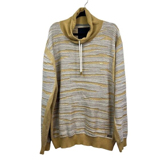 A Tiziano Knit‎ Sweater Drawstring Neck Long Sleeve Stripe Yellow Beige Men 4XL - Picture 1 of 5